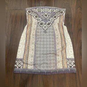 White Fox Boutique Bohemian Strapless Dress- Cream and Brown